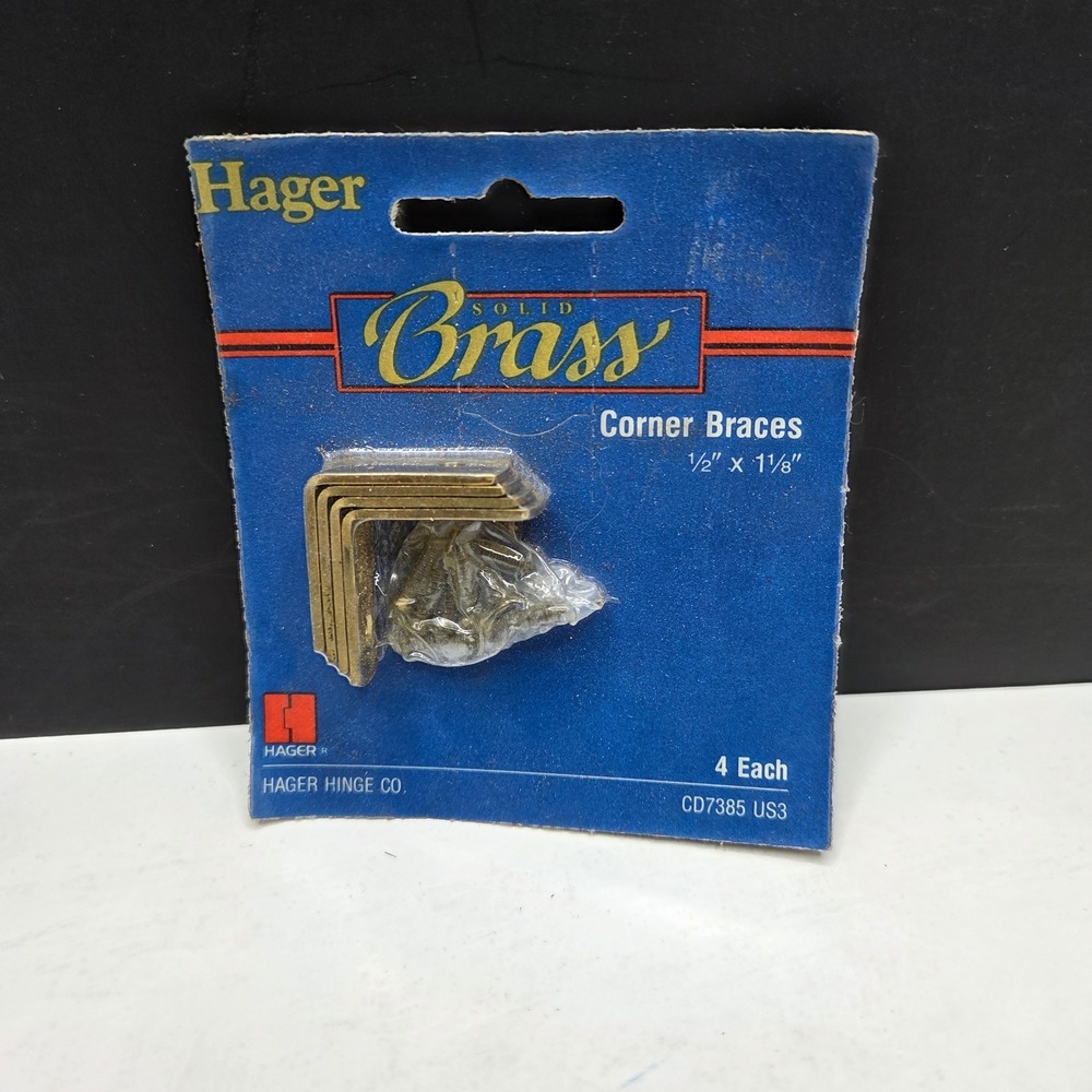 Hager Corner Braces Solid Brass Mending L-Bracket 1/2x1-1/8 4pk CD7385 US3 Gold